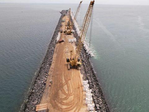 Working on breakwater Ramayapatnam